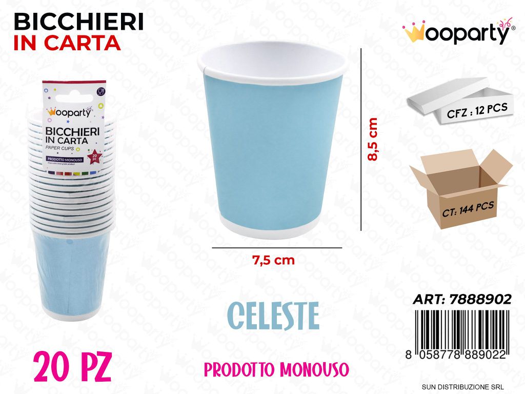 BICCHIERI IN CARTA CELESTE 20PCS 7.5*8.5CM /PZ DA 12**