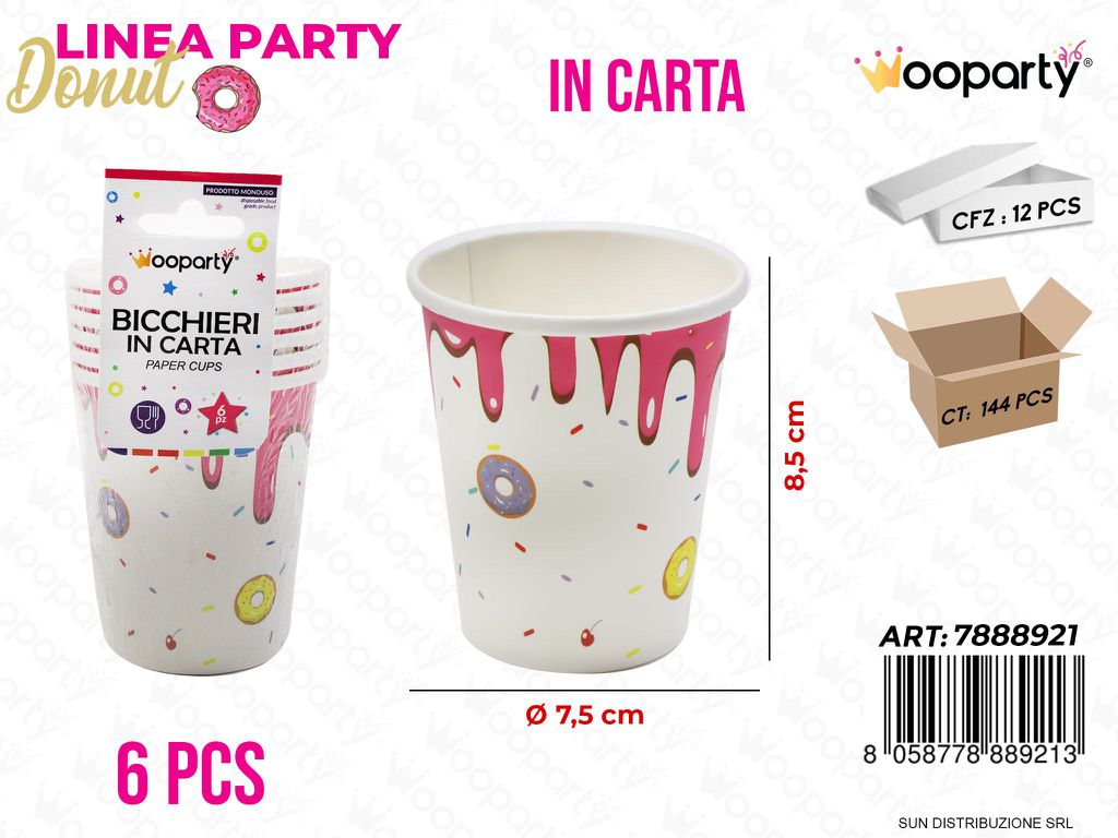 L. DONUT BICCHIERI IN CARTA 6PCS 7.5*8.5CM /PZ DA 12**