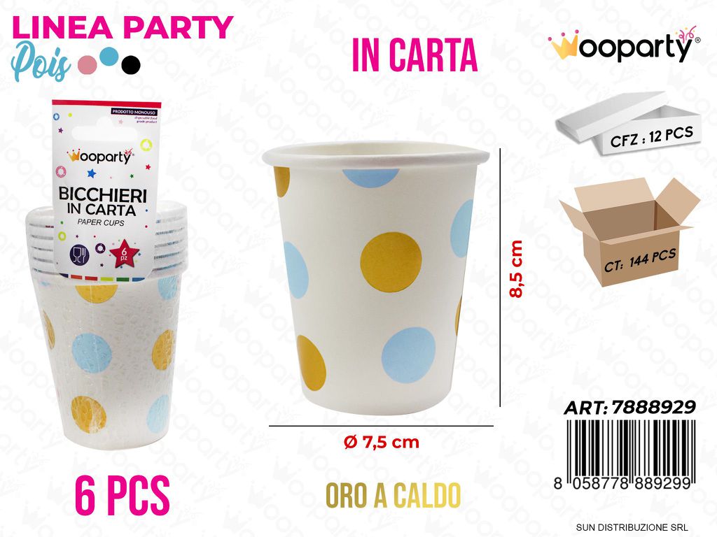 L. PARTY POIS CELESTE BICCHIERI 6PCS 7.5*8.5CM /PZ DA 12**