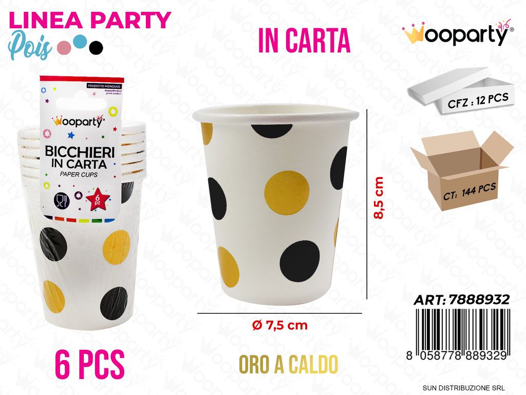 L. PARTY POIS NERO BICCHIERI  6PCS 7.5*8.5CM /PZ DA 12**