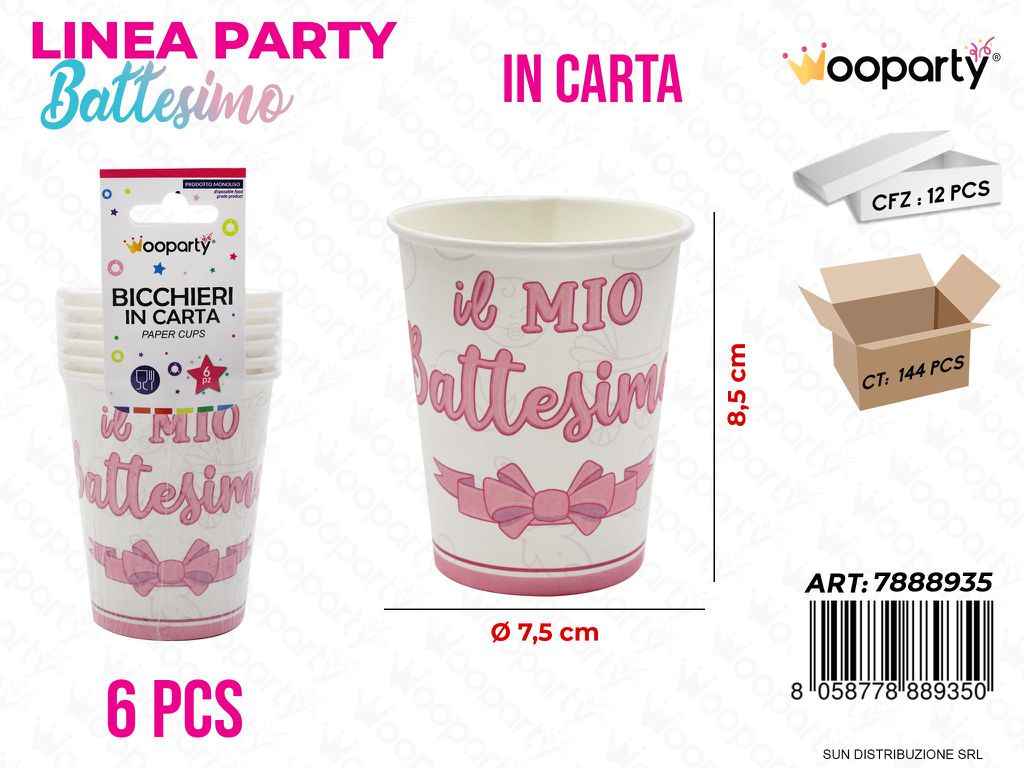 L. BATTESIMO ROSA BICCHIERI D.7.5*8.5CM 6PCS /PZ DA 12**