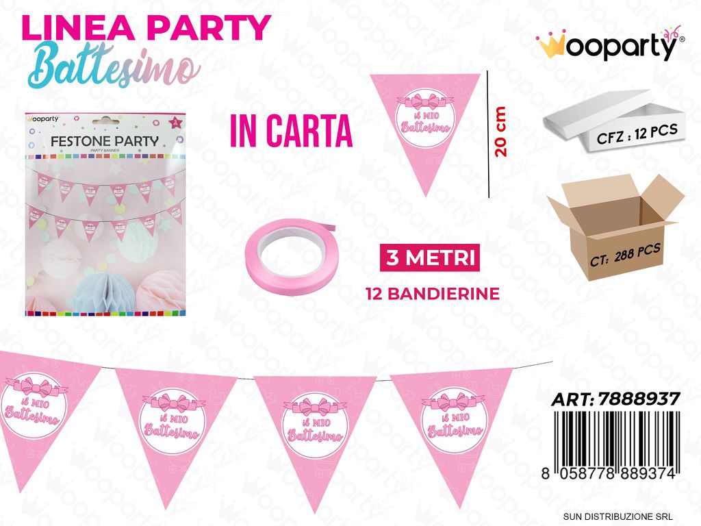 L. BATTESIMO ROSA FESTONE 3MT*20CM/PZ DA 12**