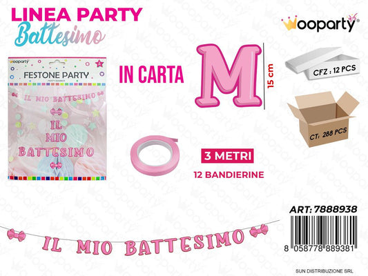 L. BATTESIMO ROSA FESTONE 3MT*15CM/PZ DA 12**