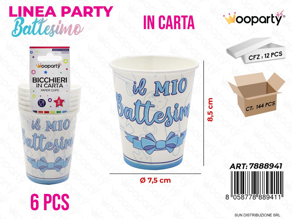 L. BATTESIMO CEL. BICCHIERI D.7.5*8.5CM 6PCS /PZ DA 12**