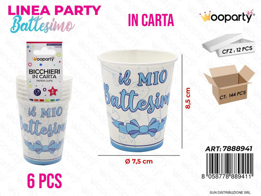L. BATTESIMO CEL. BICCHIERI D.7.5*8.5CM 6PCS /PZ DA 12**