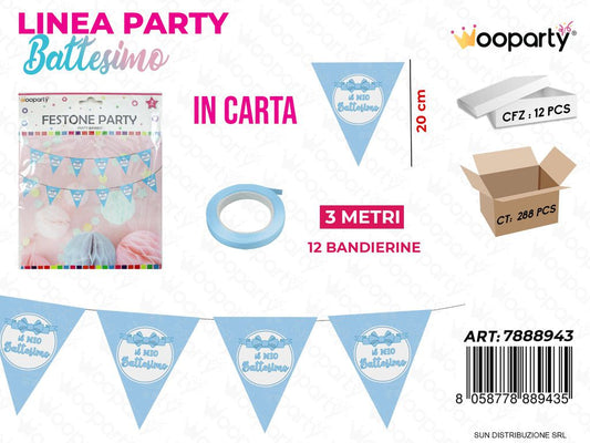 L. BATTESIMO CEL. FESTONE 3MT*20CM/PZ DA 12**