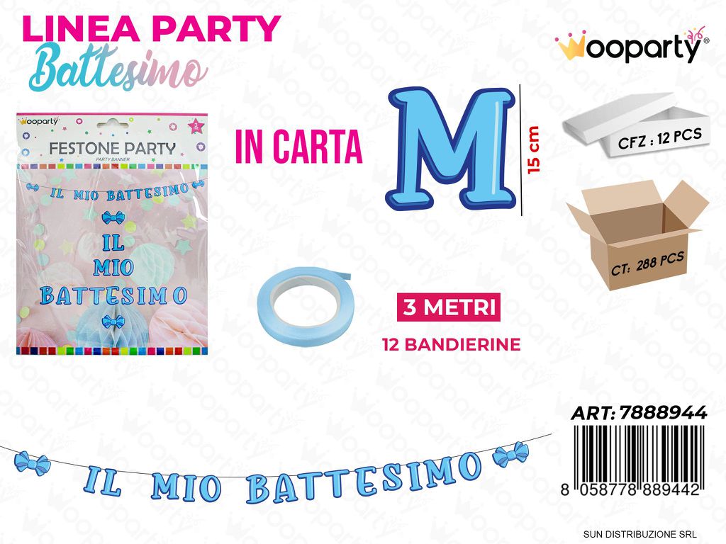 L. BATTESIMO CEL. FESTONE 3MT*15CM/PZ DA 12**