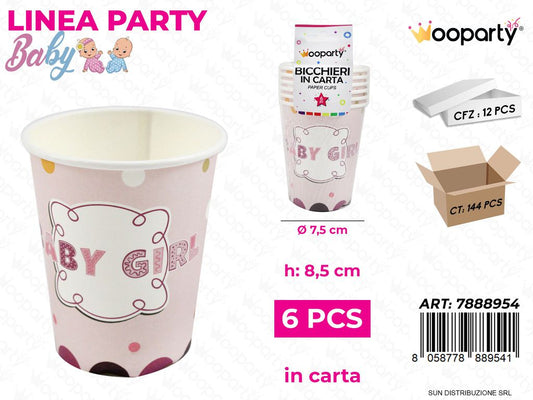 L. BABY GIRL BICCHIERI CARTA 6PCS 7.5*8.5CM /PZ DA 12**