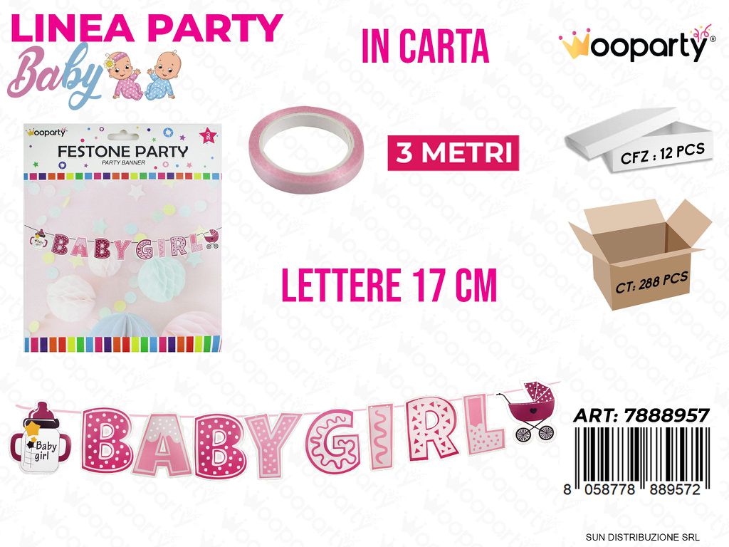 L. BABY GIRL FESTONE SAGOMATO 17CM*3MT /PZ DA 12**