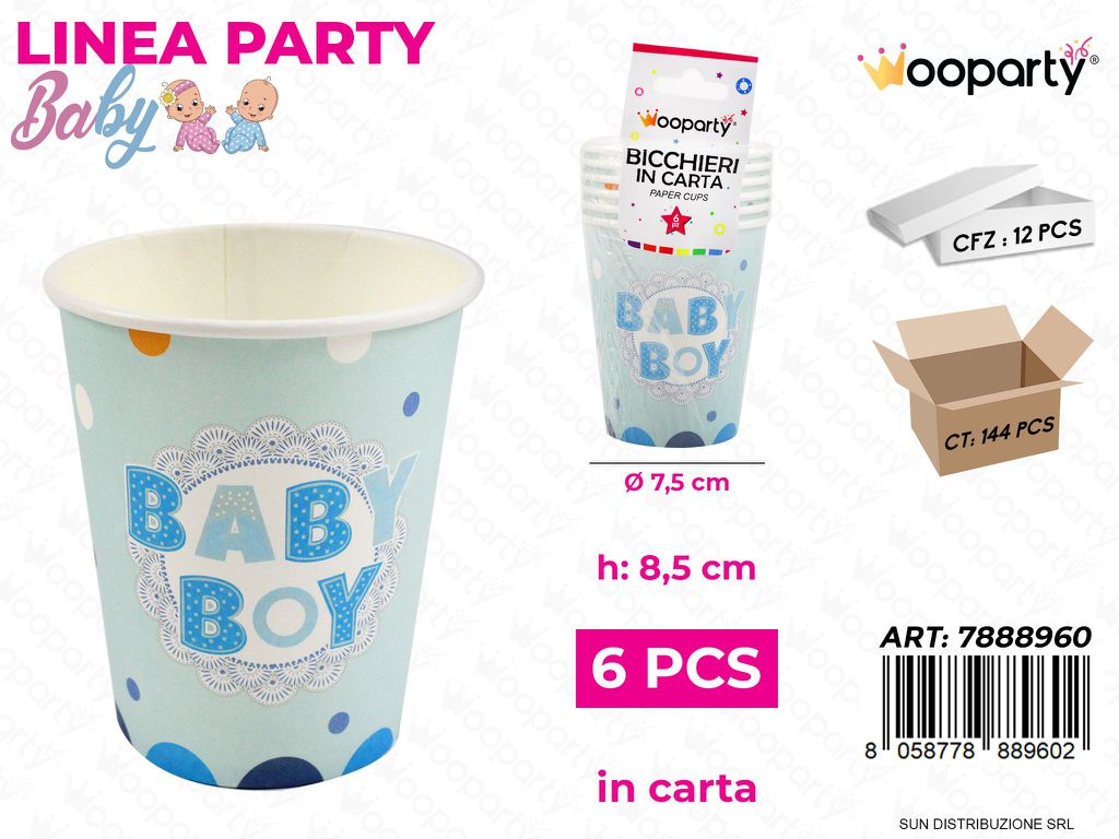 L. BABY BOY BICCHIERI CARTA 6PCS 7.5*8.5CM /PZ DA 12**