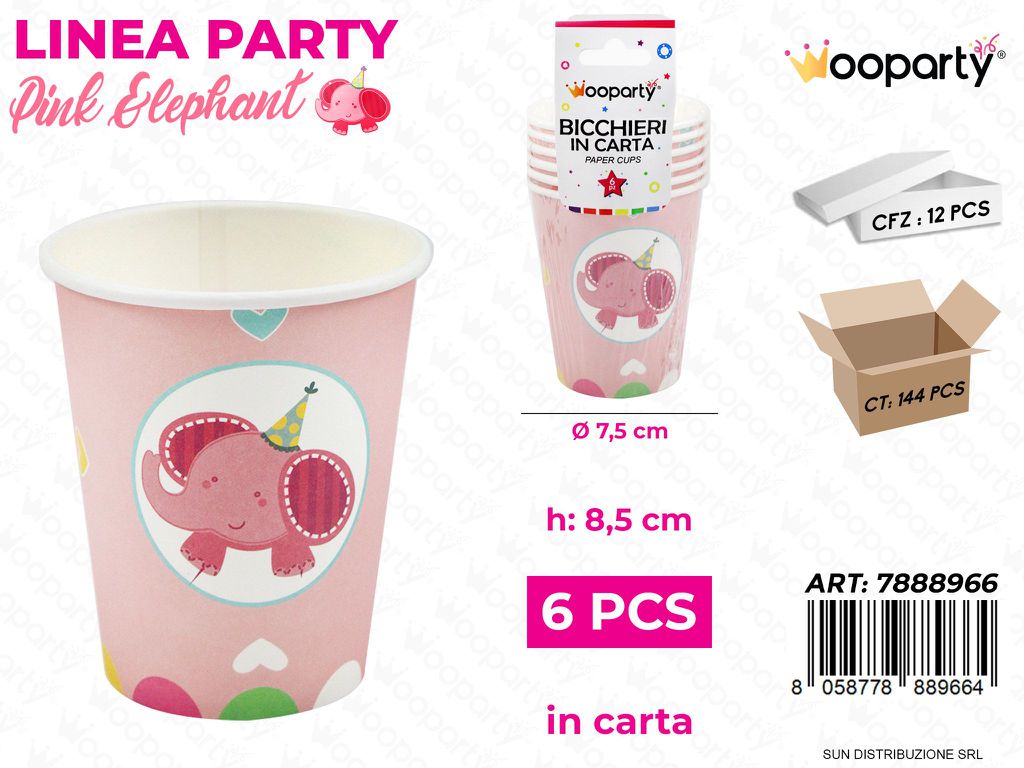 L. PINK ELEPHANT BICCHIERI 7.5*8.5CM 6PCS /PZ DA 12**