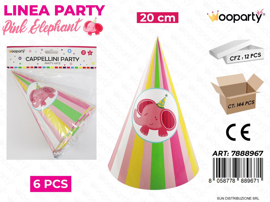 L. PINK ELEPHANT CAPPELLINI PARTY 20CM 6PCS /PZ DA 12**