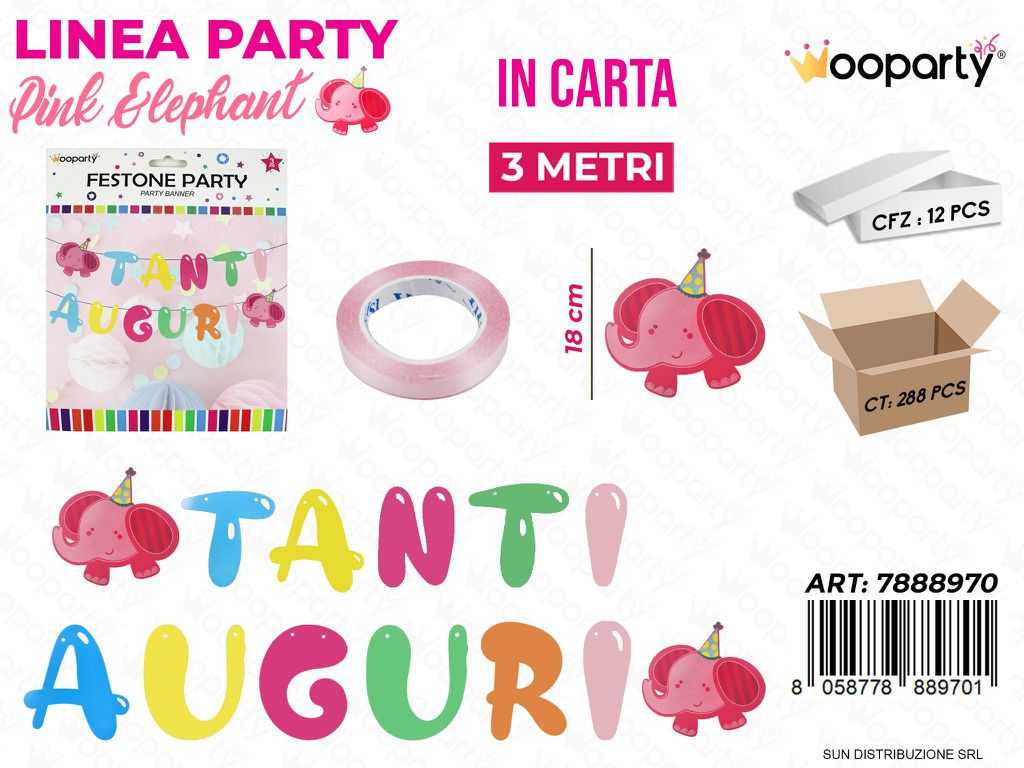 L. PINK ELEPHANT FESTONE PARTY 18CM*3MT /PZ DA 12**