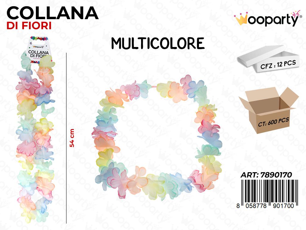 COLLANA DI FIORI MULTICOLOR 54CM /PZ DA 12**