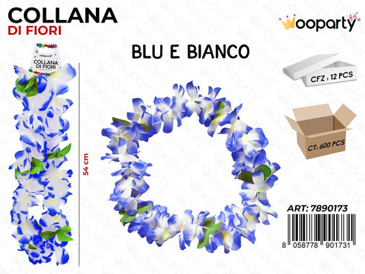 COLLANA DI FIORI BLU-BIA. 54CM /PZ DA 12**