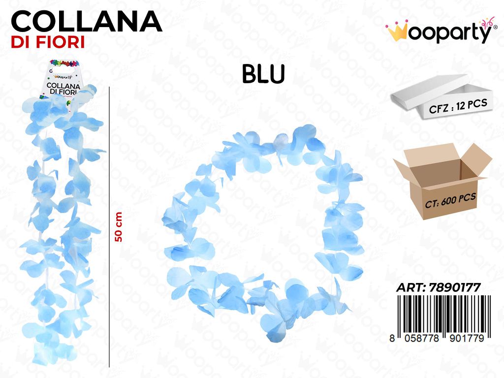COLLANA DI FIORI CELESTE 50CM /PZ DA 12**