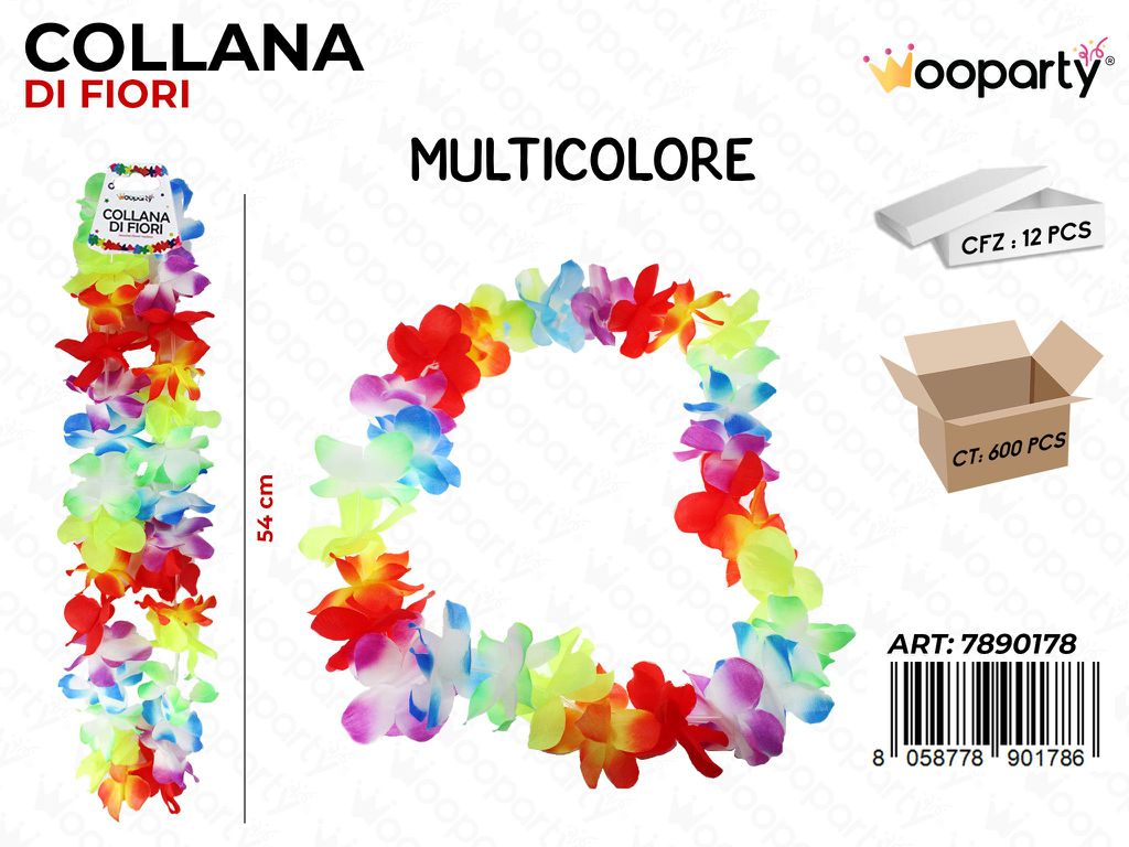 COLLANA DI FIORI MULTICOLOR 54CM /PZ DA 12**