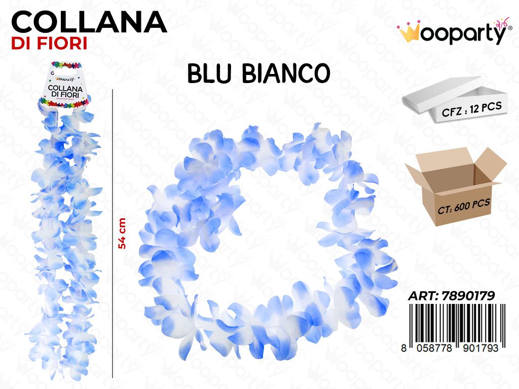 COLLANA DI FIORI CEL.- BIA. 54CM /PZ DA 12**