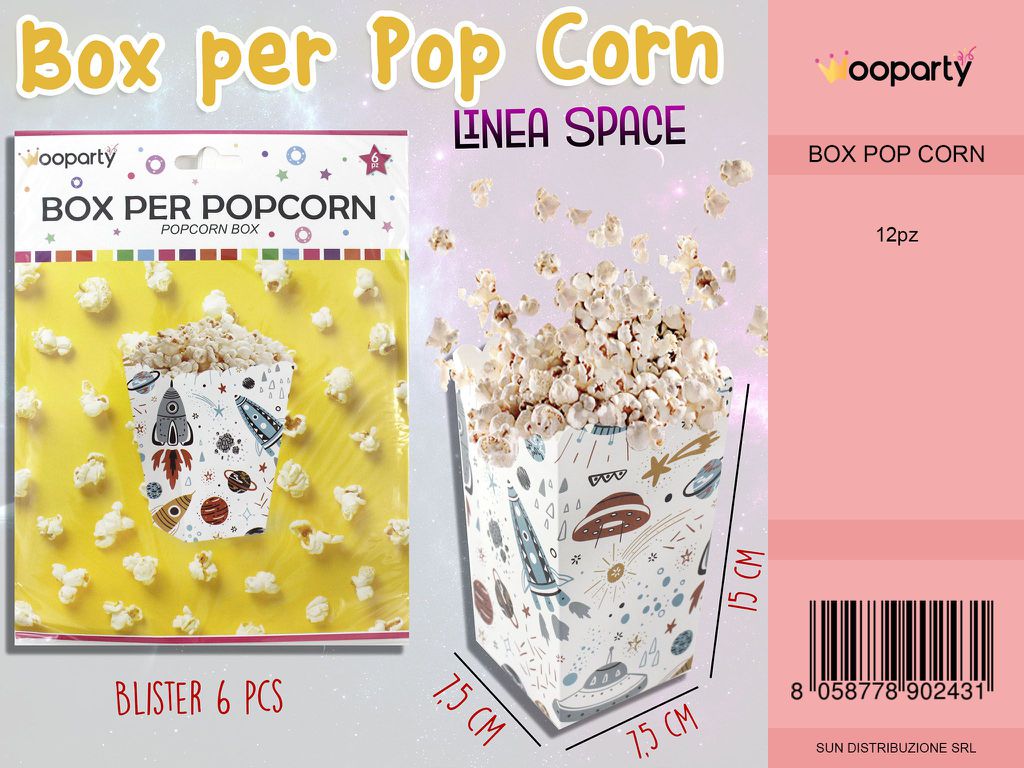 L. SPACE BOX PER POP CORN 7.5*15CM -6PCS /PZ DA 12**