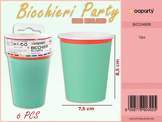 L. BICOLORED BICCHIERI PARTY 7.5*8.5CM -6 PCS /PZ DA 12**