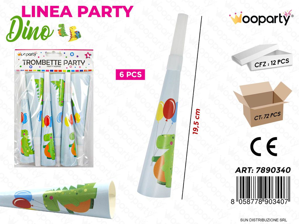 L. DINO TROMBETTE PARTY 19.5CM  6PCS /PZ DA 12**