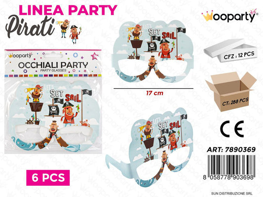 L. PIRATI OCCHIALI PARTY  17CM 6PCS /PZ DA 12**