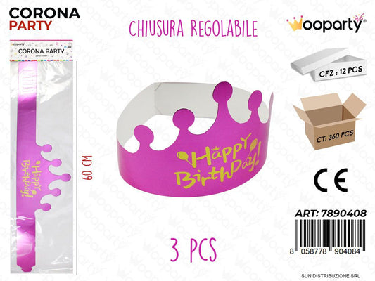 CORONA PARTY ROSA H. BIRTHDAY 60CM 3PCS /PZ DA 12**
