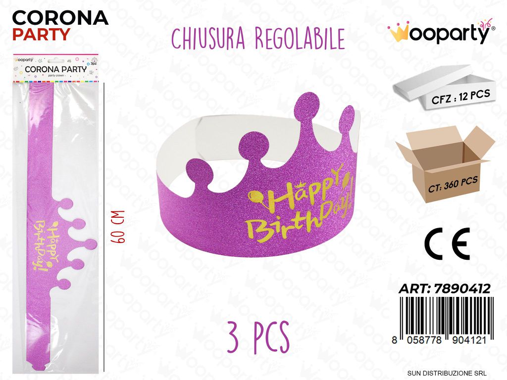 CORONA PARTY ROSA H. BIRTHDAY 60CM 3PCS /PZ DA 12**