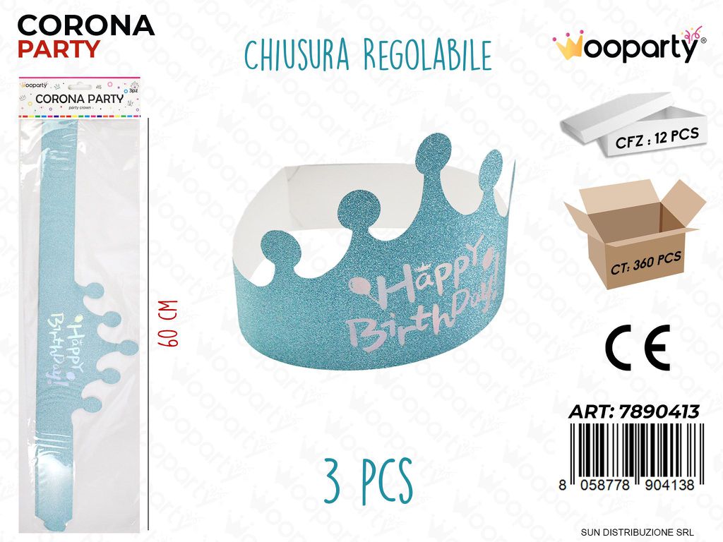 CORONA PARTY CEL. H. BIRTHDAY 60CM 3PCS /PZ DA 12**