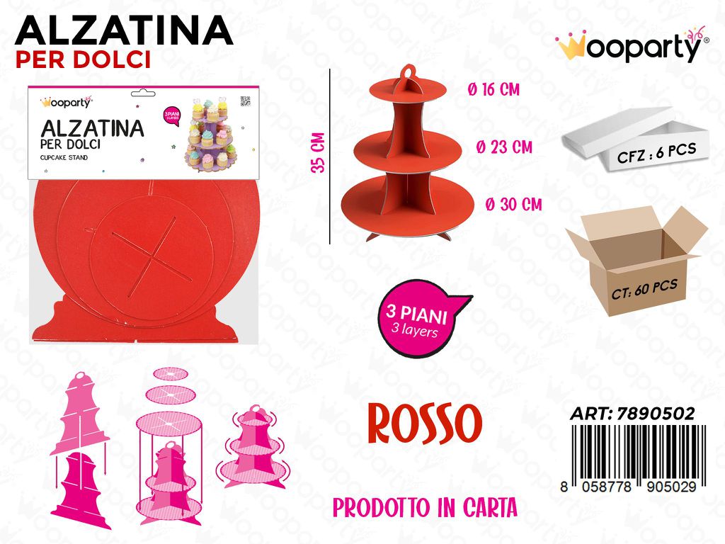 Alzatina per Dolci Rosso 3PIANI 35CM
