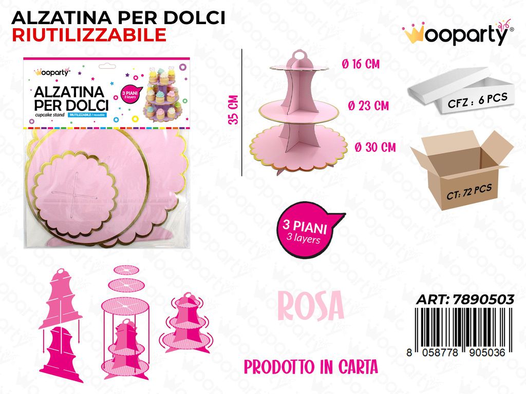 Alzatina per Dolci Rosa 3PIANI 35CM