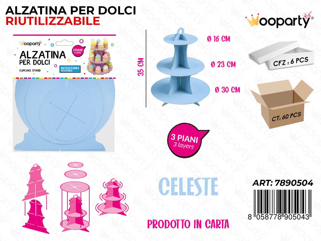 Alzatina per Dolci Celeste 3PIANI 35CM