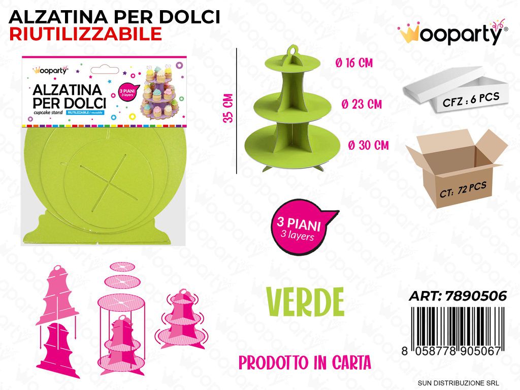 Alzatina per Dolci Verde 3PIANI 35CM