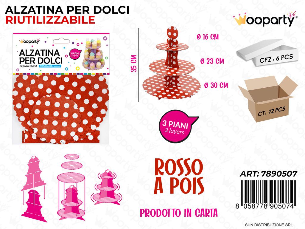 Alzatina per Dolci Rosso a Pois 3PIANI 35CM