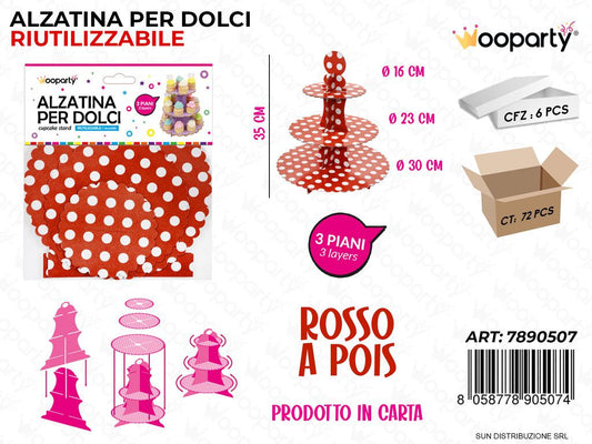 Alzatina per Dolci Rosso a Pois 3PIANI 35CM