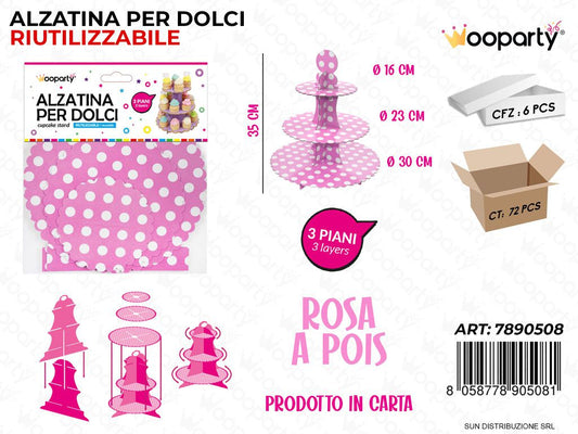Alzatina per Dolci Rosa a Pois 3PIANI 35CM