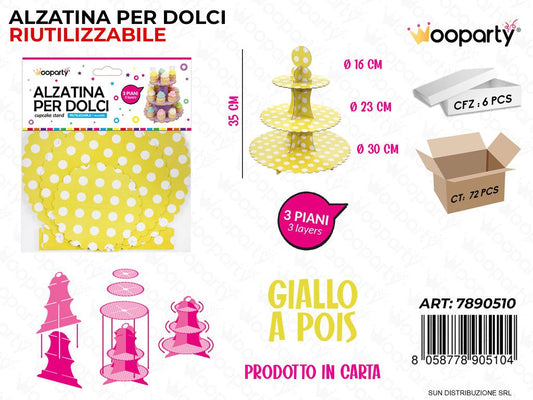 Alzatina per Dolci Giallo a Pois 3PIANI 35CM