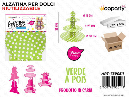 Alzatina per Dolci Verde a Pois 3PIANI 35CM