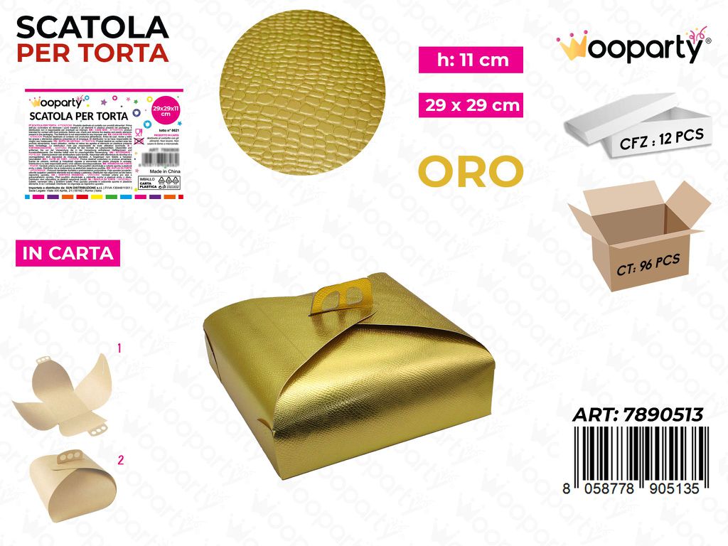 Wooparty Scatola per Torta Oro 29*29*11CM