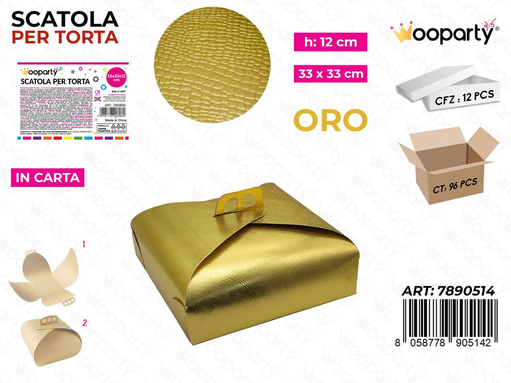 Wooparty Scatola per Torta Oro 33*33*12CM