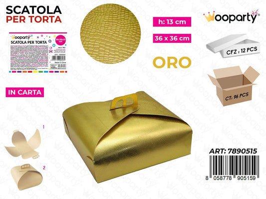 Wooparty Scatola per Torta Oro 36*36*13CM
