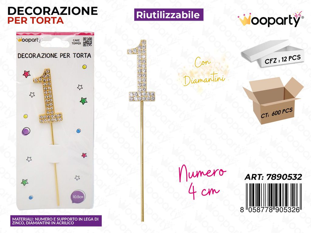 DEC. PER TORTA N.1 C/ BRILLANTINI 10.5CM /PZ DA 12**