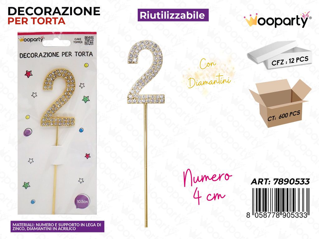 DEC. PER TORTA N.2 C/ BRILLANTINI 10.5CM /PZ DA 12**