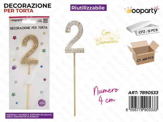 DEC. PER TORTA N.2 C/ BRILLANTINI 10.5CM /PZ DA 12**