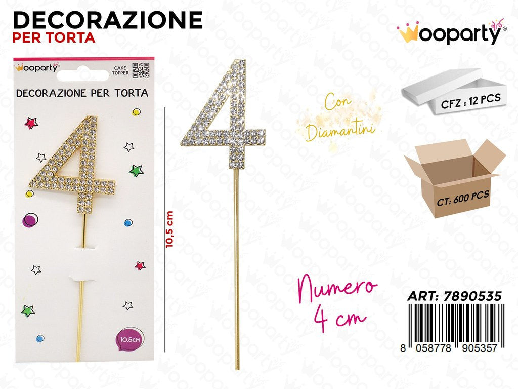 DEC. PER TORTA N.4 C/ BRILLANTINI 10.5CM /PZ DA 12**