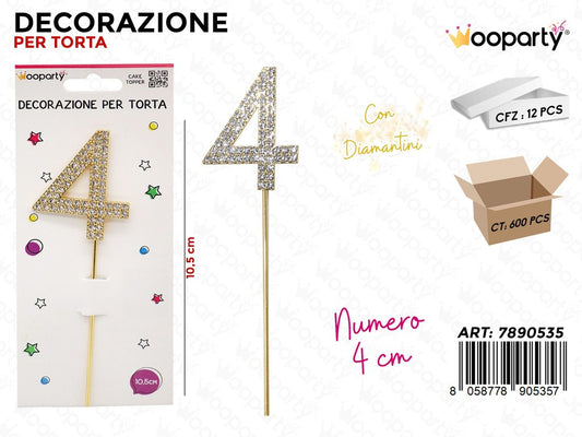 DEC. PER TORTA N.4 C/ BRILLANTINI 10.5CM /PZ DA 12**