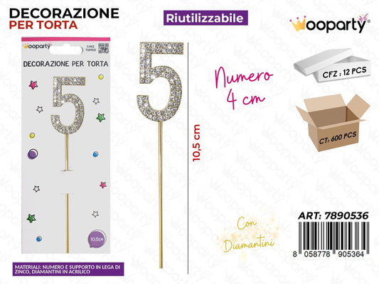 DEC. PER TORTA N.5 C/ BRILLANTINI 10.5CM /PZ DA 12**