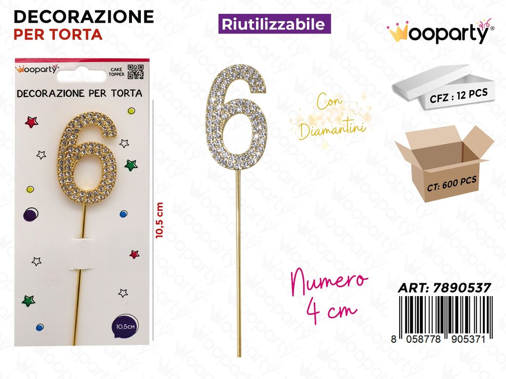 DEC. PER TORTA N.6 C/ BRILLANTINI 10.5CM /PZ DA 12**