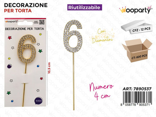 DEC. PER TORTA N.6 C/ BRILLANTINI 10.5CM /PZ DA 12**