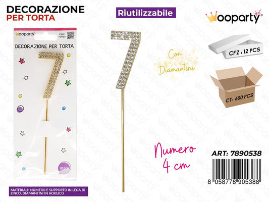 DEC. PER TORTA N.7 C/ BRILLANTINI 10.5CM /PZ DA 12**